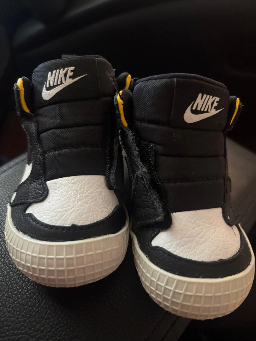 Nike Baby Black, White & Yellow High-Top Walker Sneakers